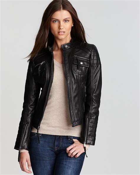 michael michael kors women's zip front leather jacket luggage|Michael Kors puffer jacket.